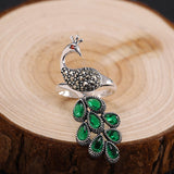 Emerald Feather Marcasite Sterling Silver Peacock Ring