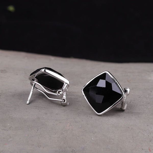 Black Onyx Square Stud Earrings for Men