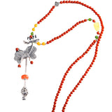 Handmade Red Coral Necklace with Silver Lotus