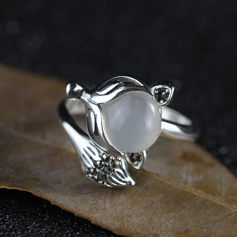 Sterling Silver Fox Gemstone Rings for Women