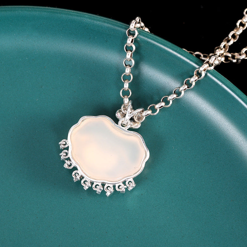 Sterling Silver White Jade Vintage Pendant Necklace