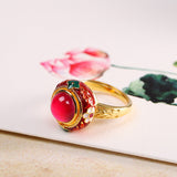 Regal Red Enamel Gemstone Ring for Women