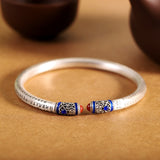 Sterling Silver Tibetan Bangle with Enamel Accents