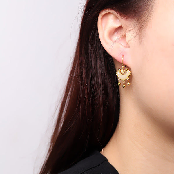 Gold-Plated Red Agate Lock Earrings - Elegant