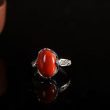 Elegant Sterling Silver Ring with Red Agate Gemstone