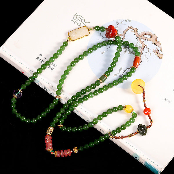 Jade Bead Necklace with Unique Accents for Women