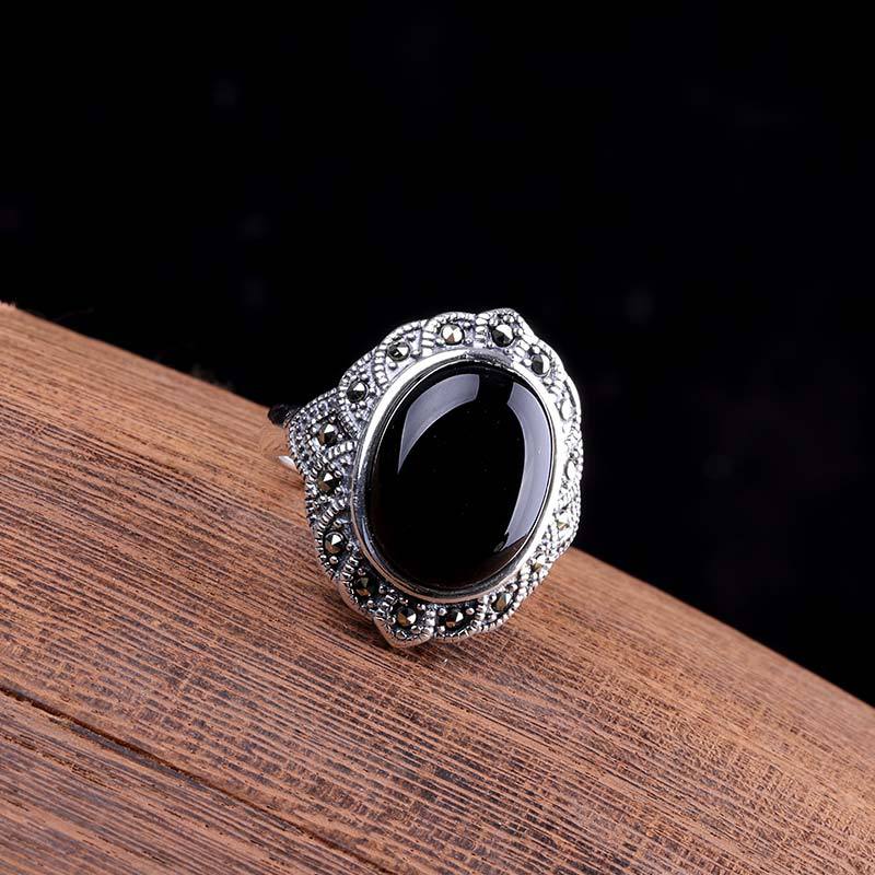 Vintage Black Onyx Sterling Silver Statement Ring