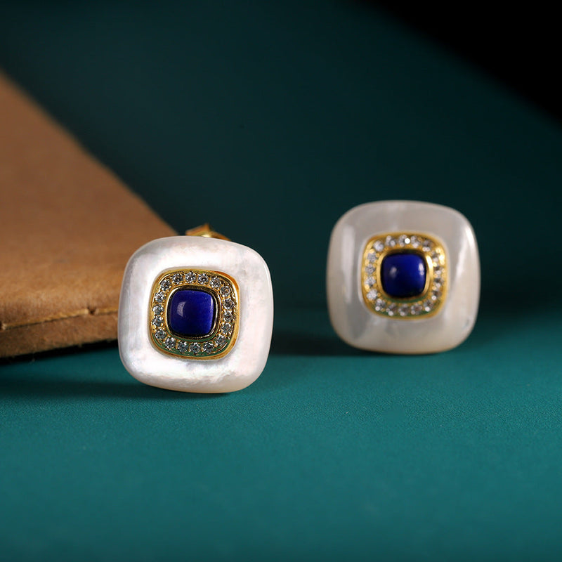 Lapis Lazuli & Pearl Gold Stud Earrings - ED0624