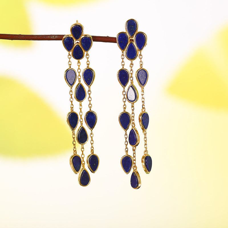 Lapis Lazuli Teardrop Cascade Earrings for Women