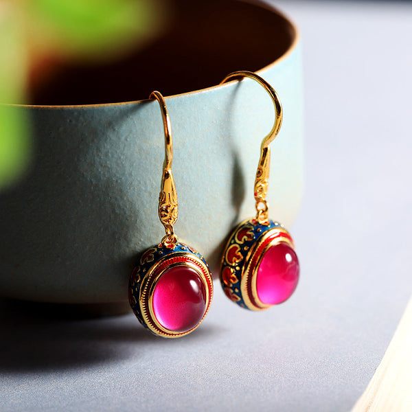 Elegant Enamel & Ruby Drop Earrings for Women