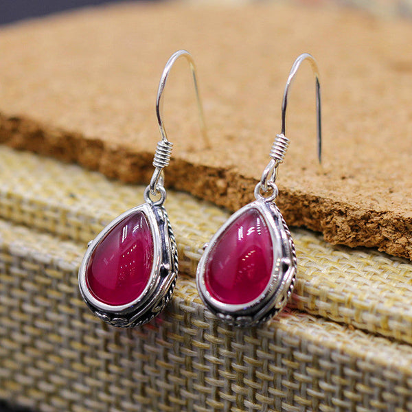 Vintage Silver Red Garnet Teardrop Earrings