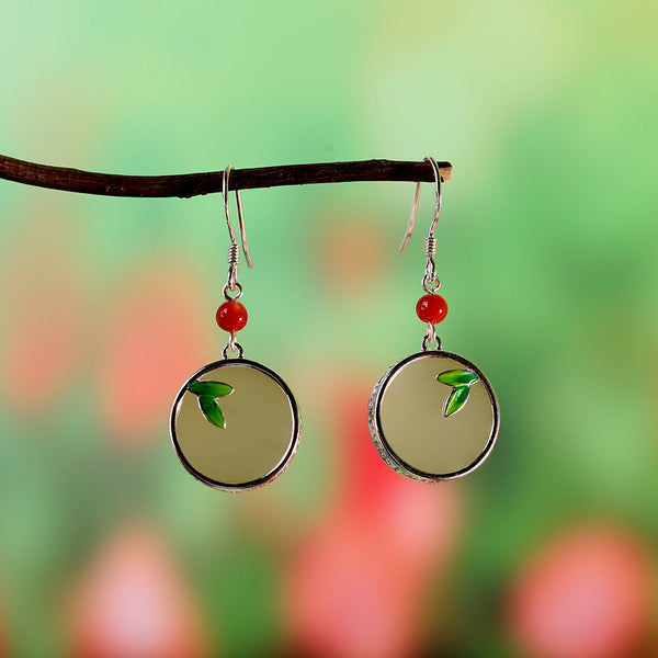 Gold-Plated Jade and Carnelian Dangle Earrings