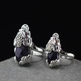 Sterling Silver Cufflinks with Gemstone Lions -