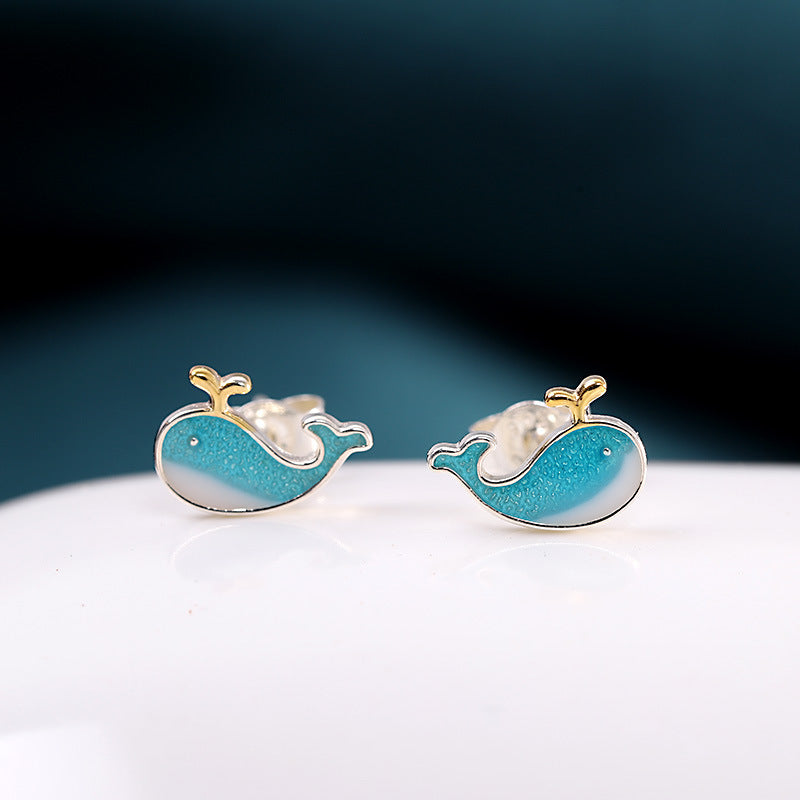 Sterling Silver Blue Whale Stud Earrings for Kids