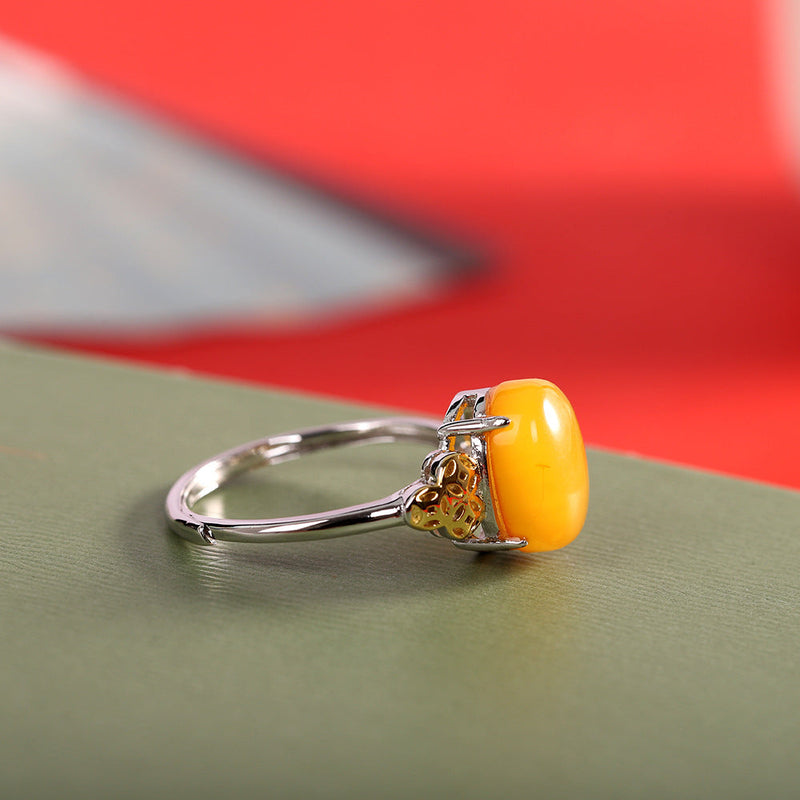 Sterling Silver Yellow Gemstone Honey Bee Ring