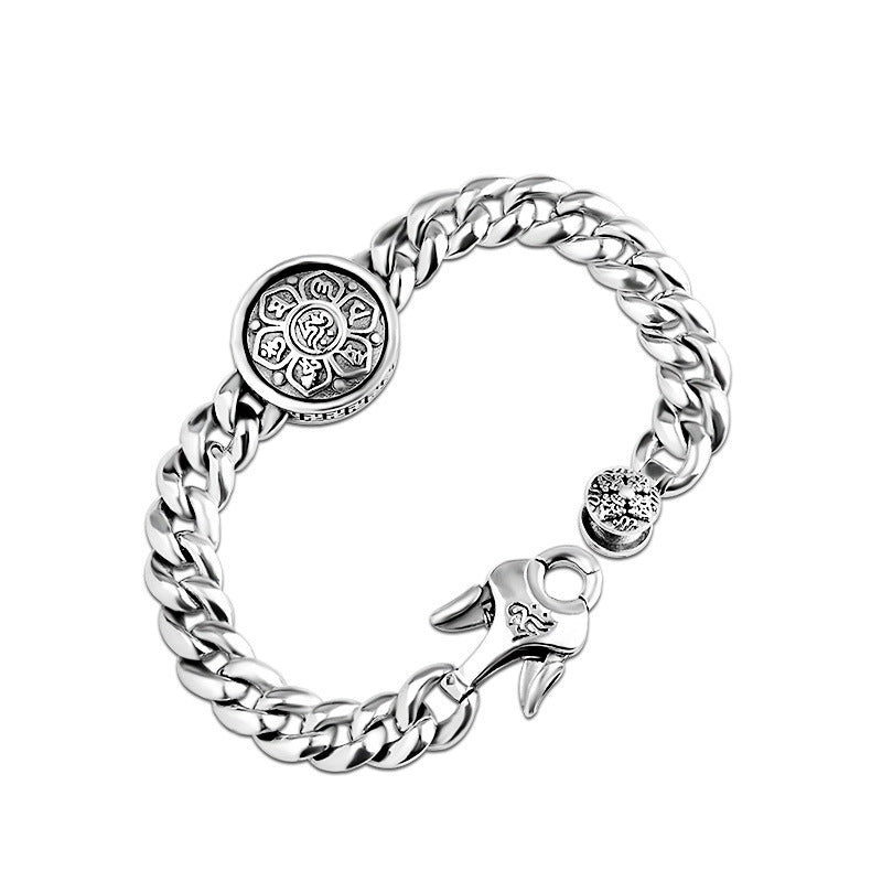 Sterling Silver Men's Bracelet: Lotus Design, S925