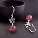 Ruby Red Crystal Vintage Floral Earrings - S925 Silver