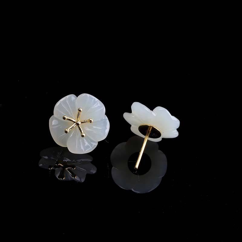 Jade Flower Gold Studs - Elegant Women's Earrings