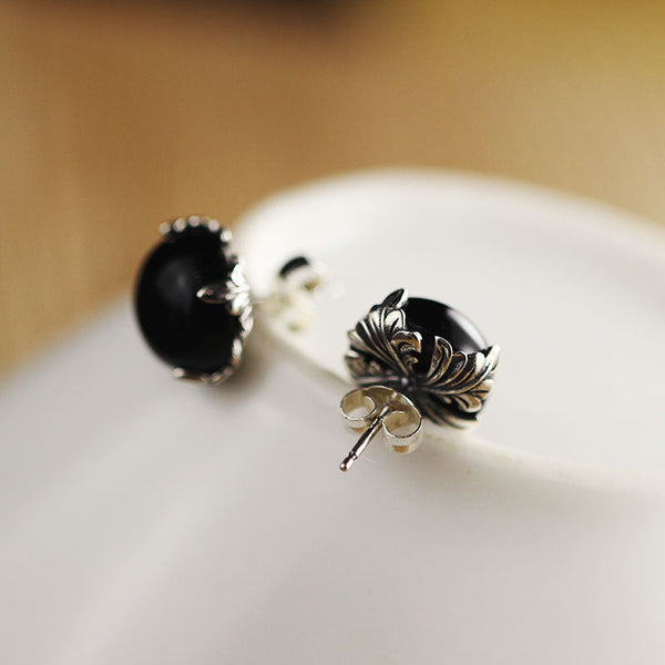 Elegant Black Onyx Sterling Silver Studs - ED010454