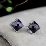 Ruby Quartz Vintage Square Stud Earrings for Women