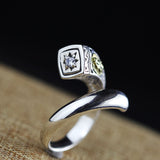 S925 Silver Ring with Golden Lion Emblem