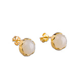 Golden Blossom Stud Earrings with Jade Gemstones