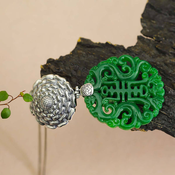 Elegant Jade and Silver Lotus Pendant - S925