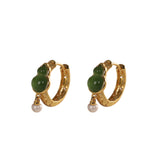 Gold Jade Gourd Earrings with Pearl Charm