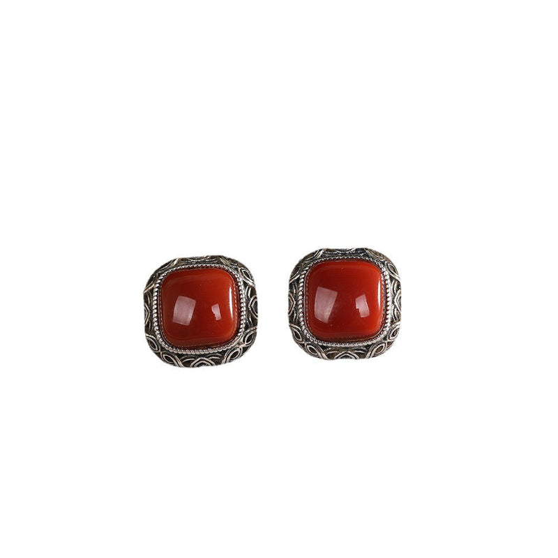 Vintage Red Garnet Earrings with Intricate Silver Filigree