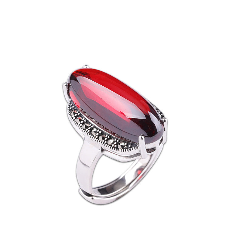 Ruby CabochonRadiant Red Jade Silver Ring Silver with Ring Black - Acc ents Edition