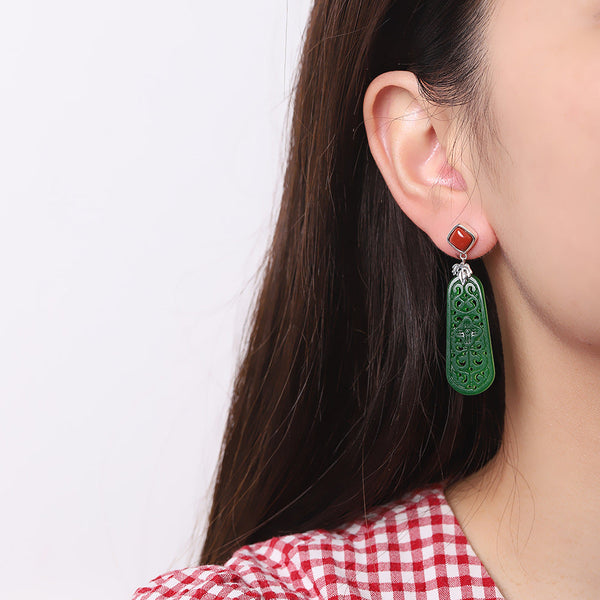 Emerald Jade Dragon Earrings - Exquisite Elegance