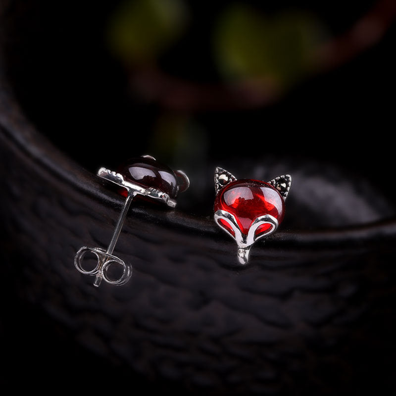 Red Crystal Fox S925 Studs for Women