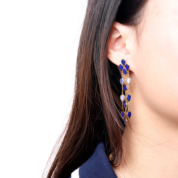 Lapis Lazuli Teardrop Cascade Earrings for Women