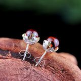 Sterling Silver Lotus Ruby Studs for Women