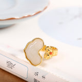 Gold Jade Cloud Ring with Coral Accent -