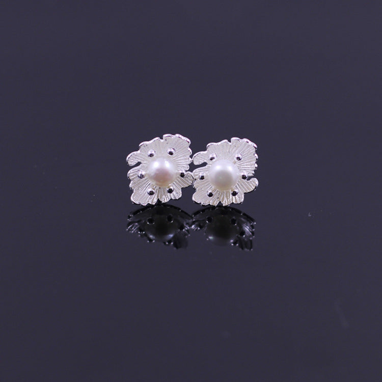 Sterling Silver Pearl Blossom Earrings for Women