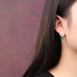 Jade Blossom Earrings with Golden Accents -