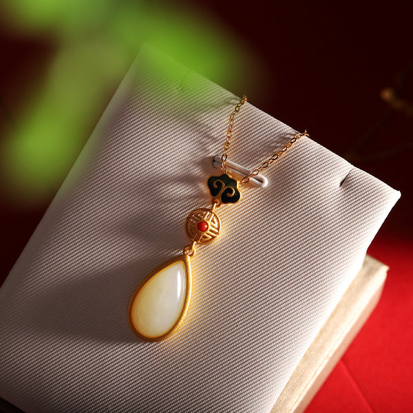 Golden Jade Teardrop Necklace - Elegant Women's Accessory