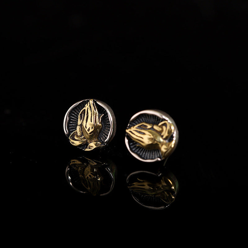 Gold-Plated Praying Hands Earrings: Elegant Unisex Gift