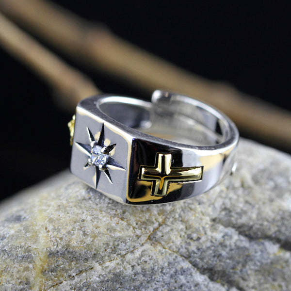 925 Silver Zodiac Ring with Onyx Star, Unisex