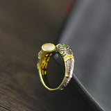 Gold-Plated Silver Emerald Dual Dragon Women's Ring