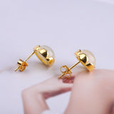 Golden Blossom Stud Earrings with Jade Gemstones