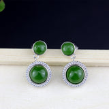 Jade and Diamond Sterling Silver Earrings - Elegant