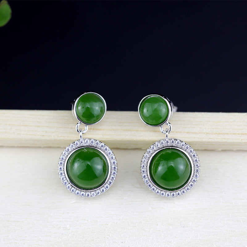 Jade and Diamond Sterling Silver Earrings - Elegant