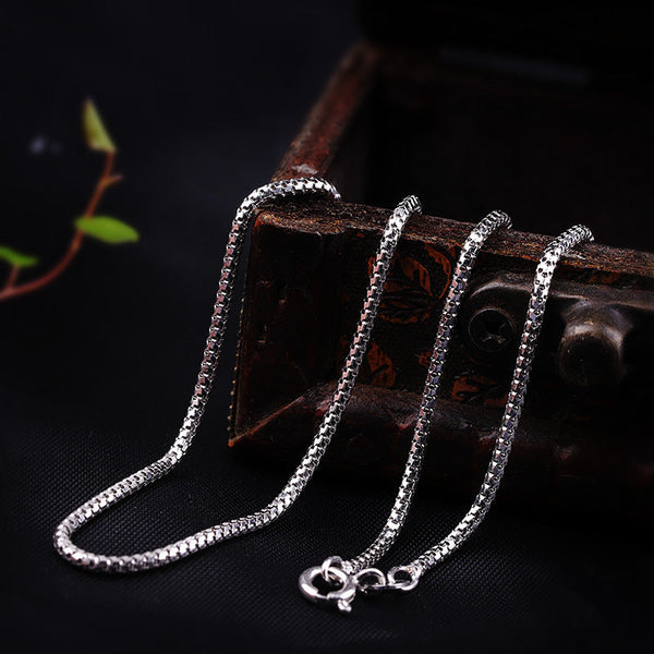 Elegant S925 Sterling Silver Box Chain Necklace