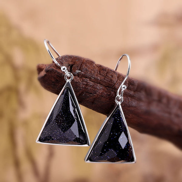 Midnight Blue Sandstone Triangle Earrings - Elegance Redefined