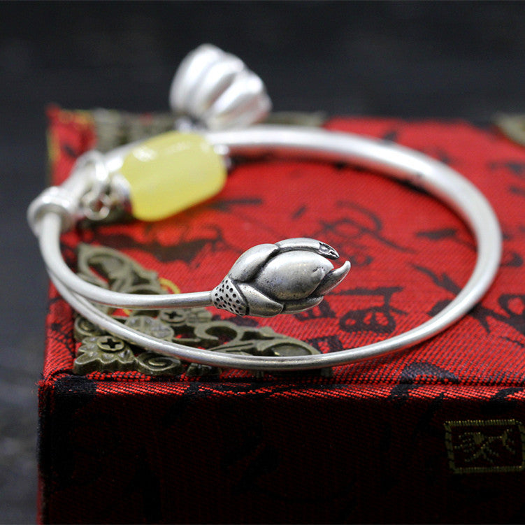 Handcrafted Silver Bracelet with Honey Amber Charm