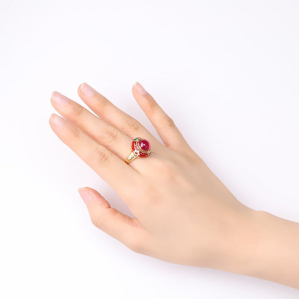 Regal Red Enamel Gemstone Ring for Women