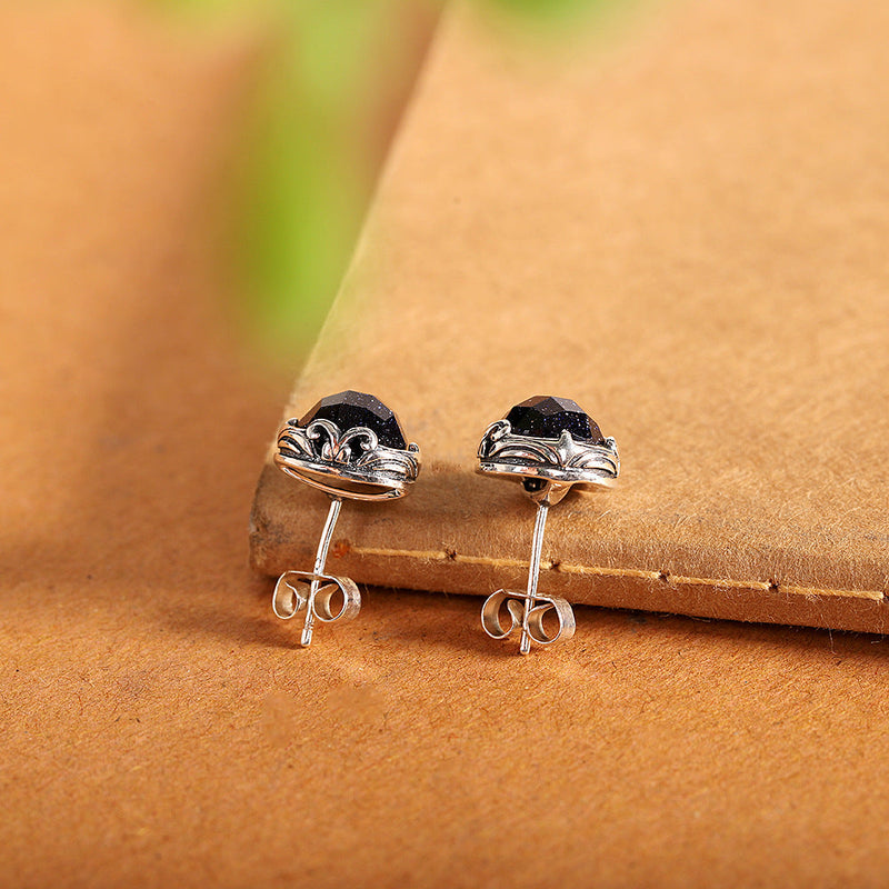 Vintage Blue Sandstone 925 Silver Stud Earrings