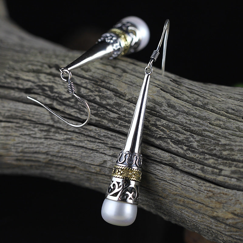 Silver Filigree Pearl Drop Earrings - Elegant Style